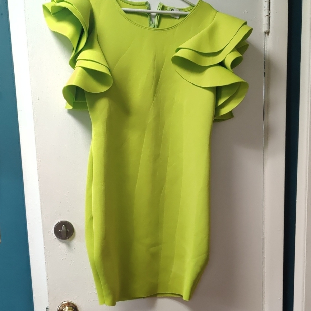 Ruffles Electric Green dressGreen Ruffled Flutter Sleeve Mini Dress